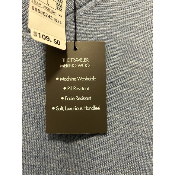 New Jos.A.Bank Size Large Soft 100% Merino Wool V-Neck Sweater Light Blue Preppy - Picture 3 of 5